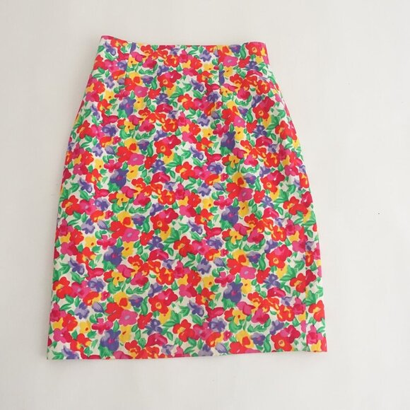 Vintage Braemar By Jeremy Scott Red Pink Floral Midi Pencil Skirt Size 8 - Picture 1 of 9